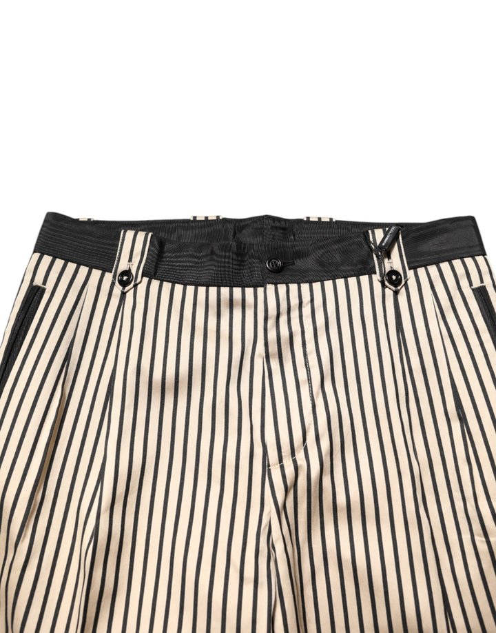 Dolce &amp; Gabbana Beige Black Striped Cotton Slim Fit Trousers Pants