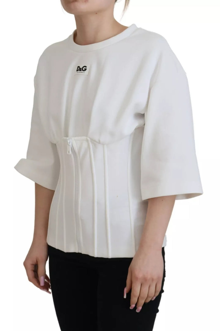 Dolce &amp; Gabbana White Cotton Corset Stretch Top  T-shirt
