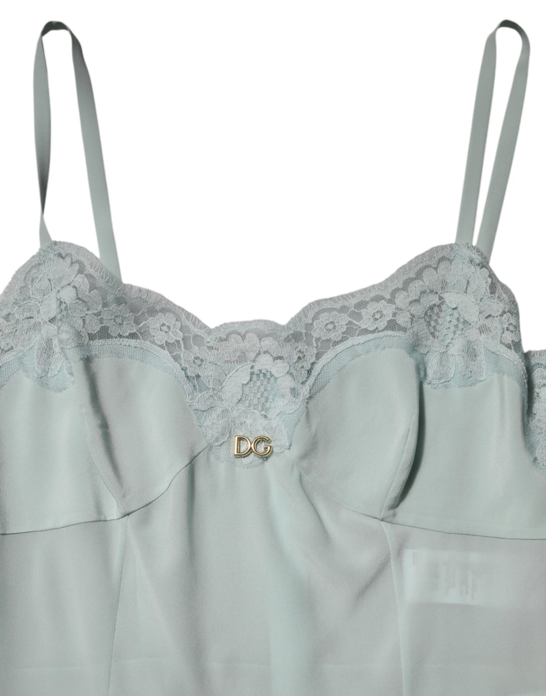 Dolce &amp; Gabbana Light Blue Silk Lace Midi Bodycon Slip Dress