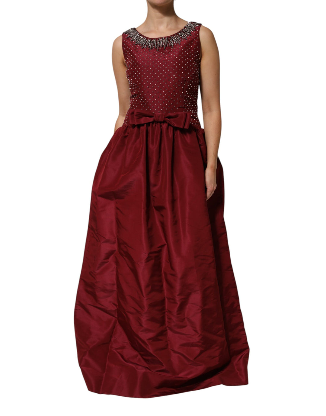 Dolce &amp; Gabbana Burgundy Silk Beaded Evening Gown Dress