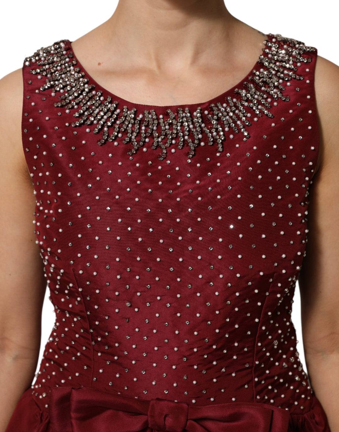 Dolce &amp; Gabbana Burgundy Silk Beaded Evening Gown Dress