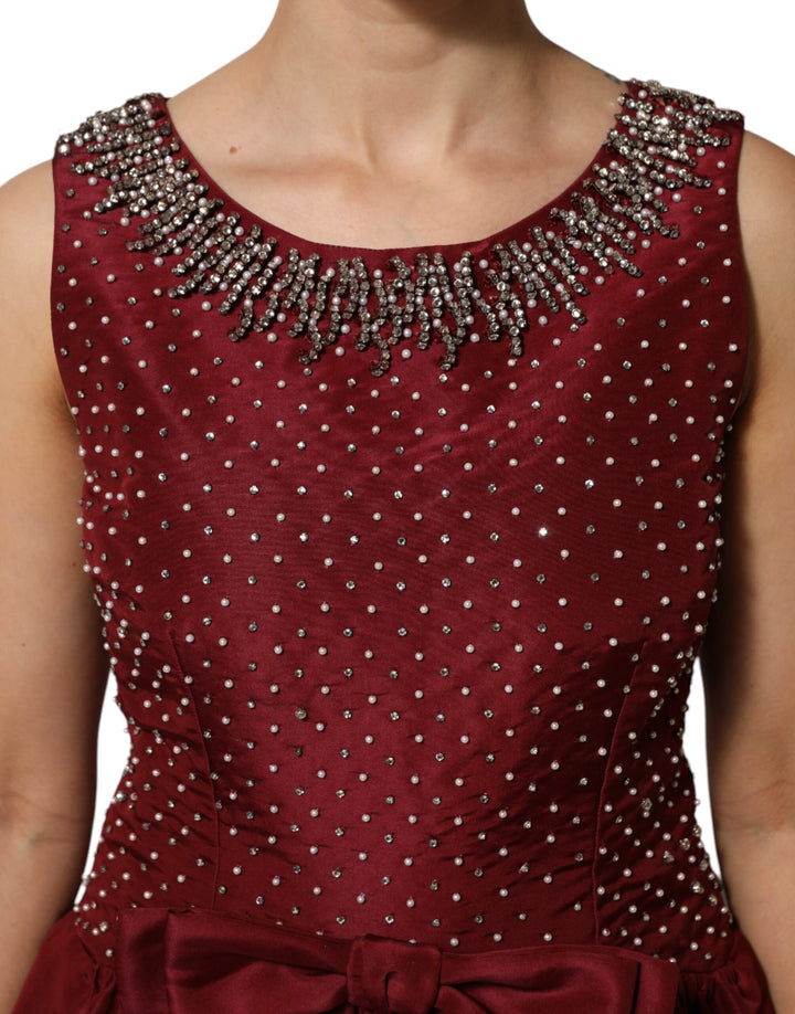 Dolce &amp; Gabbana Burgundy Silk Beaded Evening Gown Dress