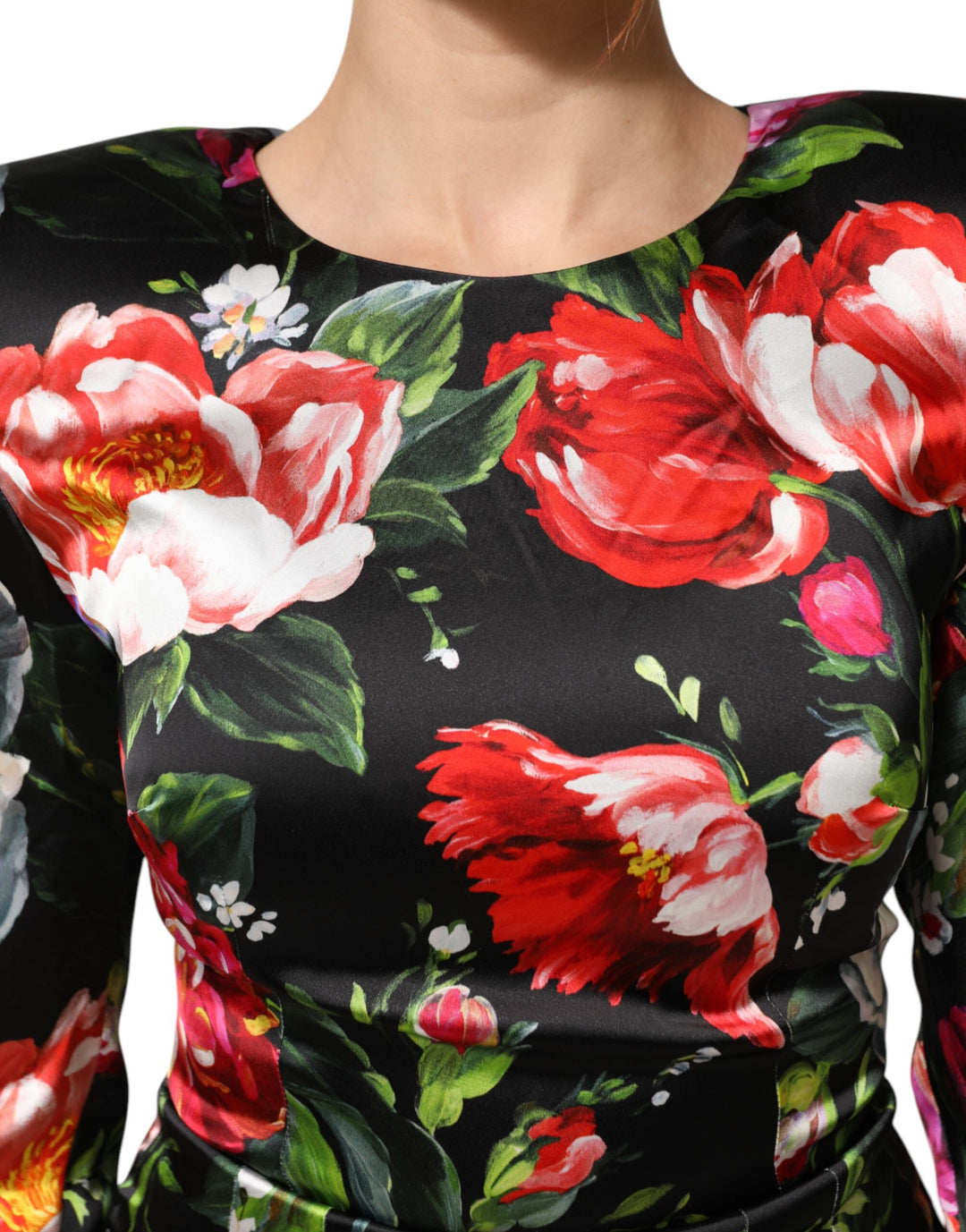 Dolce &amp; Gabbana Black Floral Fiori Pittorici Mini Bodycon Dress