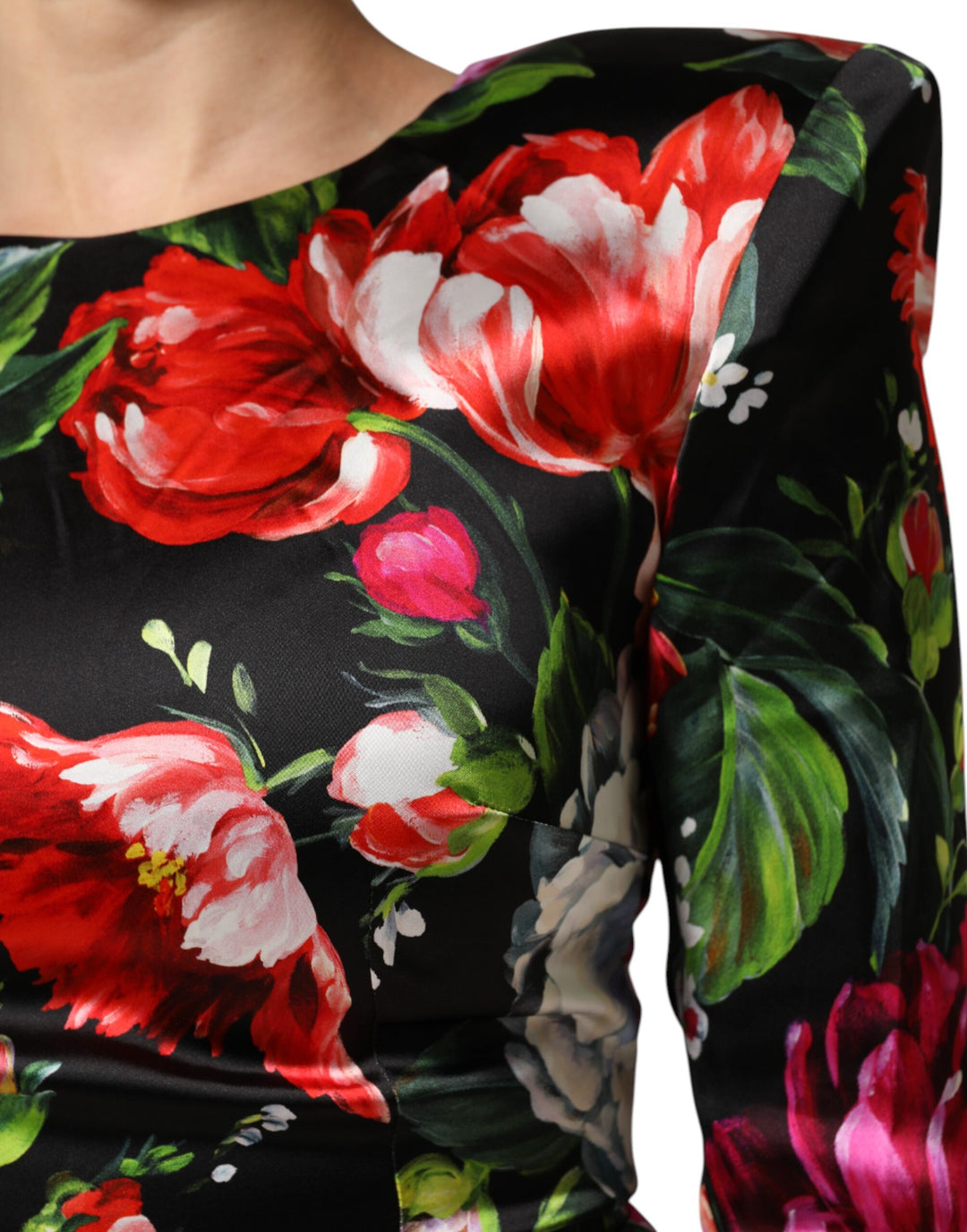 Dolce &amp; Gabbana Black Floral Fiori Pittorici Mini Bodycon Dress