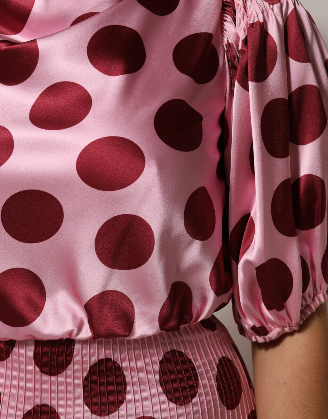 Dolce &amp; Gabbana Pink Red Polka Dot Silk Satin Maxi Gown Dress