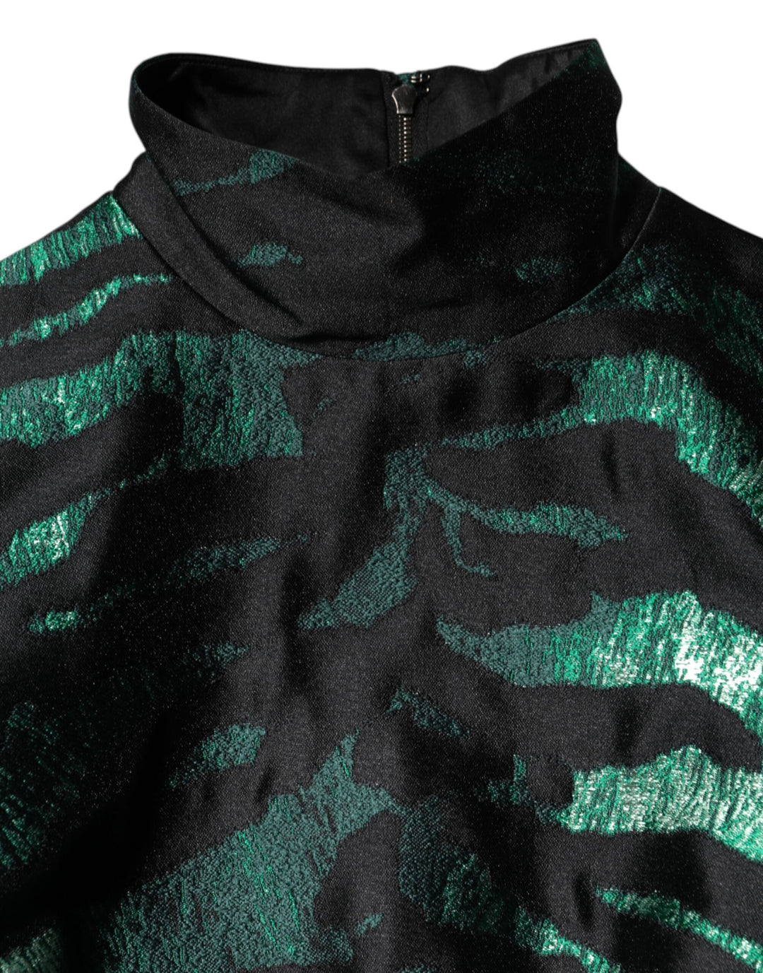 Dolce &amp; Gabbana Black Green Metallic Jacquard Mini Long Dress