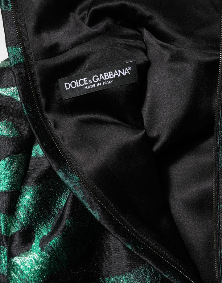 Dolce &amp; Gabbana Black Green Metallic Jacquard Mini Long Dress