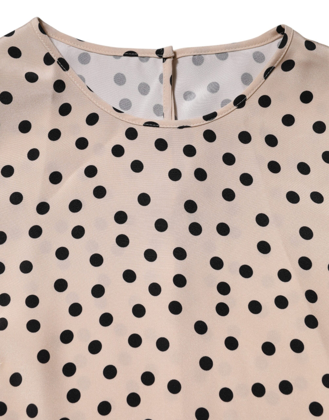 Dolce &amp; Gabbana Beige Black Polka Dot Silk Short Sleeve Blouse Top