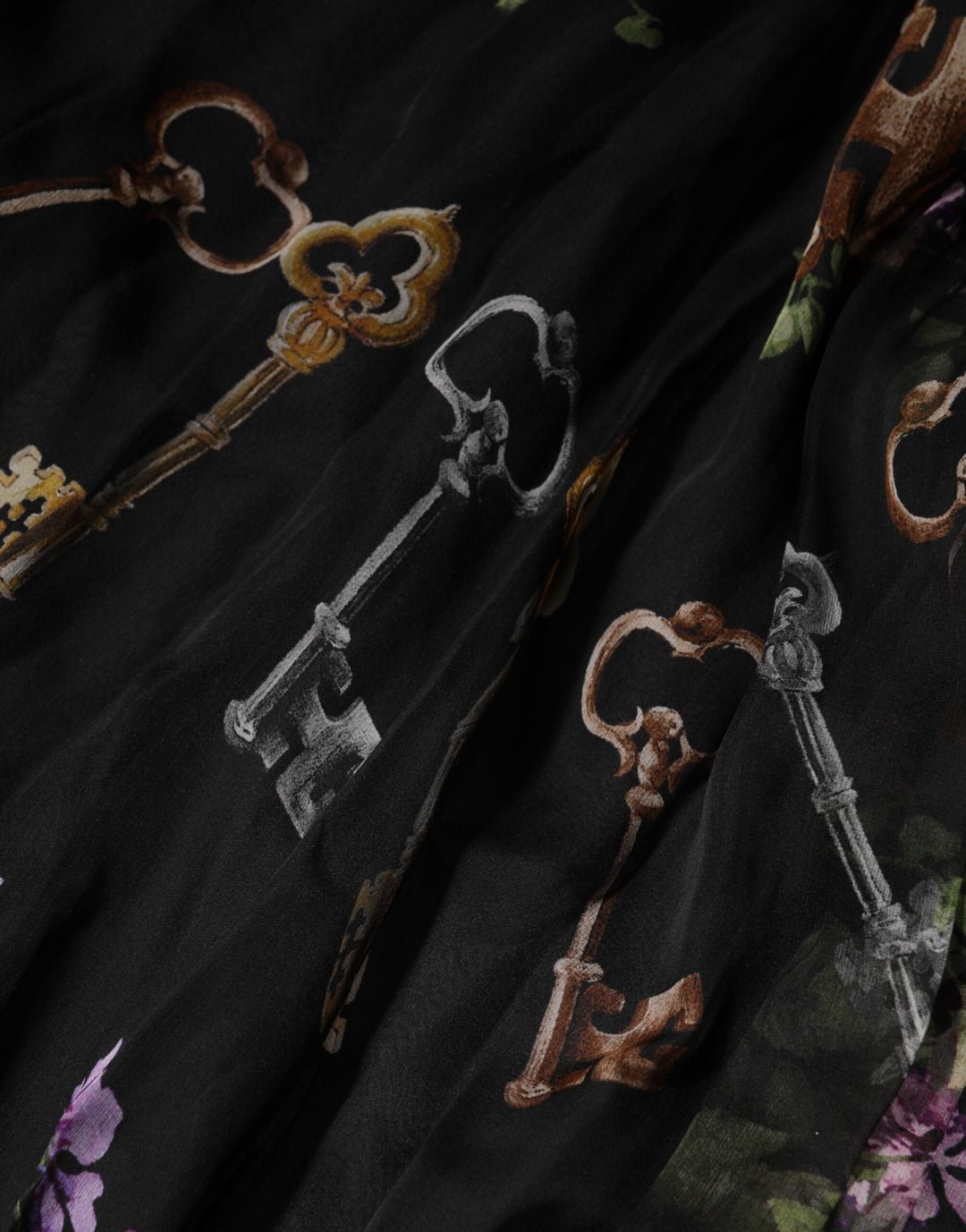 Dolce &amp; Gabbana Black Floral Key Print Crystal Strapless Dress