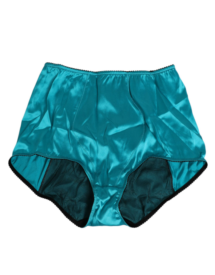 Dolce &amp; Gabbana Aqua Green Satin High-Waist Briefs Underwear
