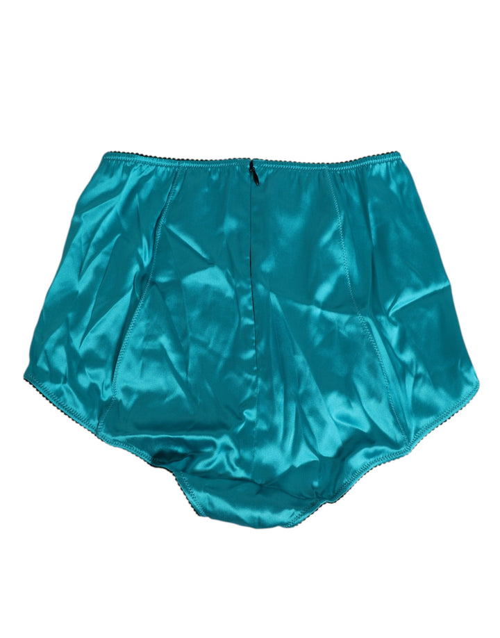 Dolce &amp; Gabbana Aqua Green Satin High-Waist Briefs Underwear