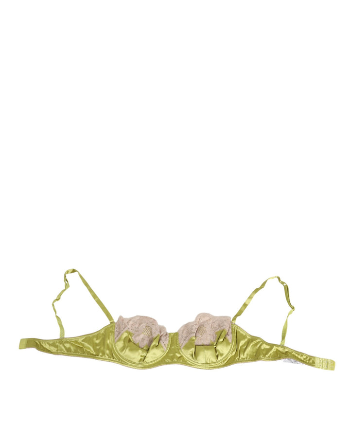 Dolce &amp; Gabbana Lime Green Silk Satin Lace Padded Balconnet Underwear