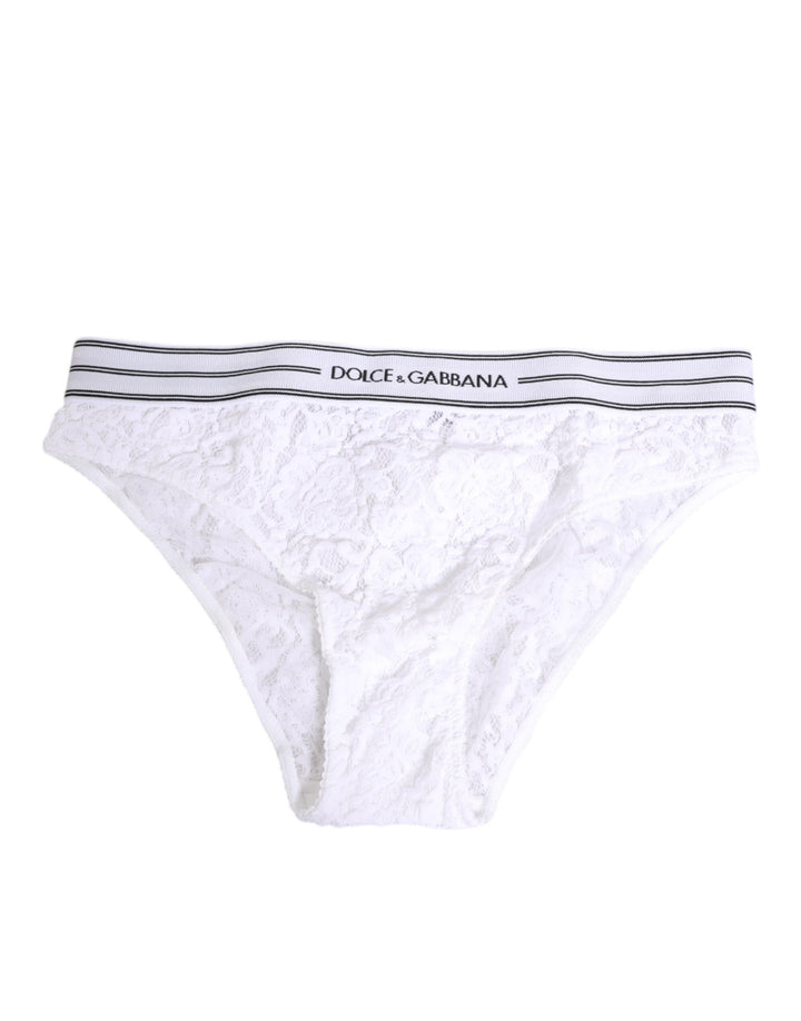 Dolce &amp; Gabbana White Lace Slip Brief Logo Waistband Underwear
