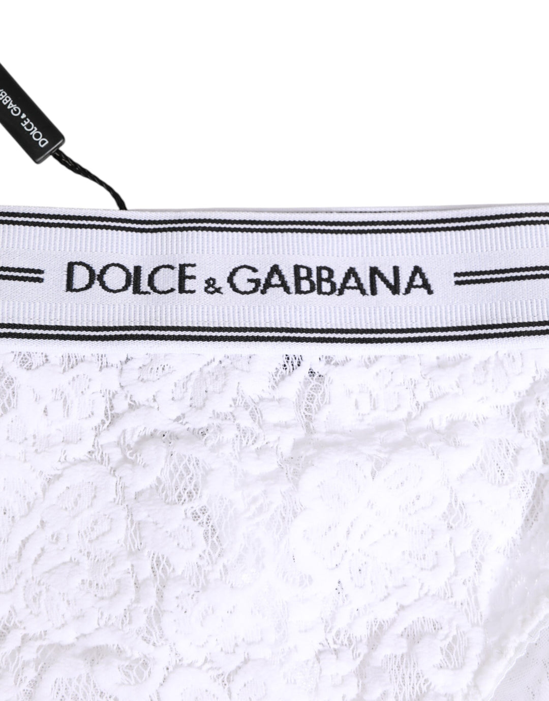 Dolce &amp; Gabbana White Lace Slip Brief Logo Waistband Underwear