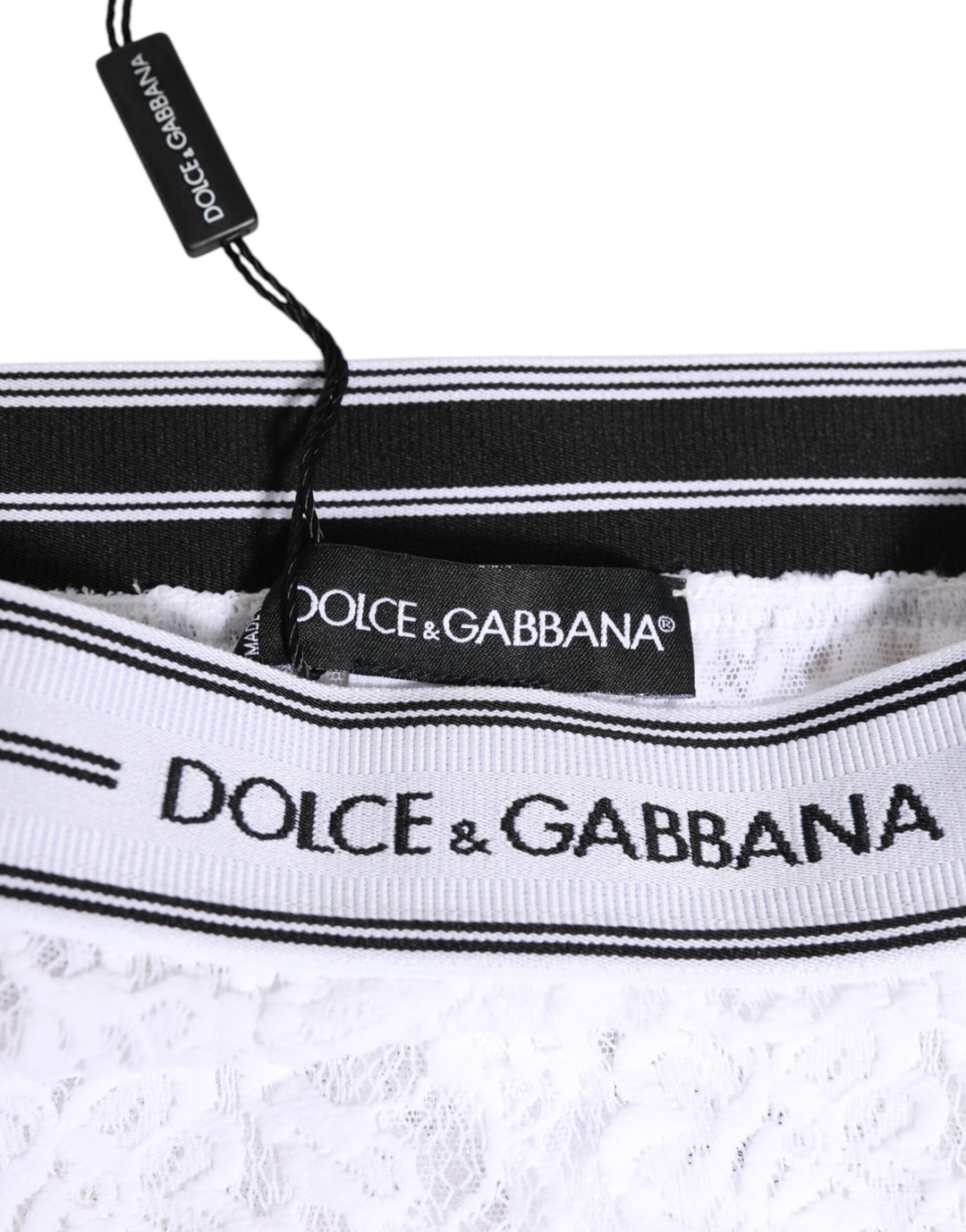 Dolce &amp; Gabbana White Lace Slip Brief Logo Waistband Underwear