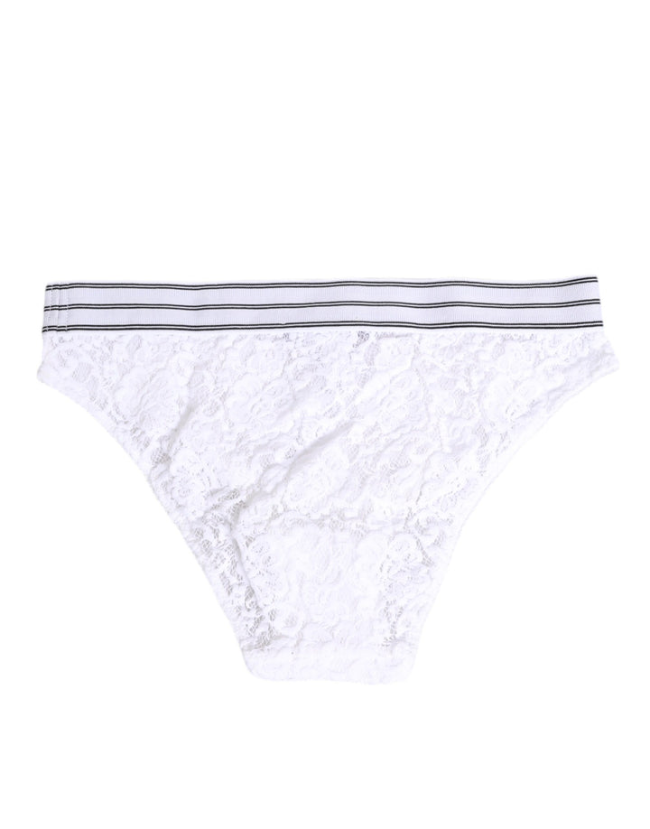 Dolce &amp; Gabbana White Lace Slip Brief Logo Waistband Underwear
