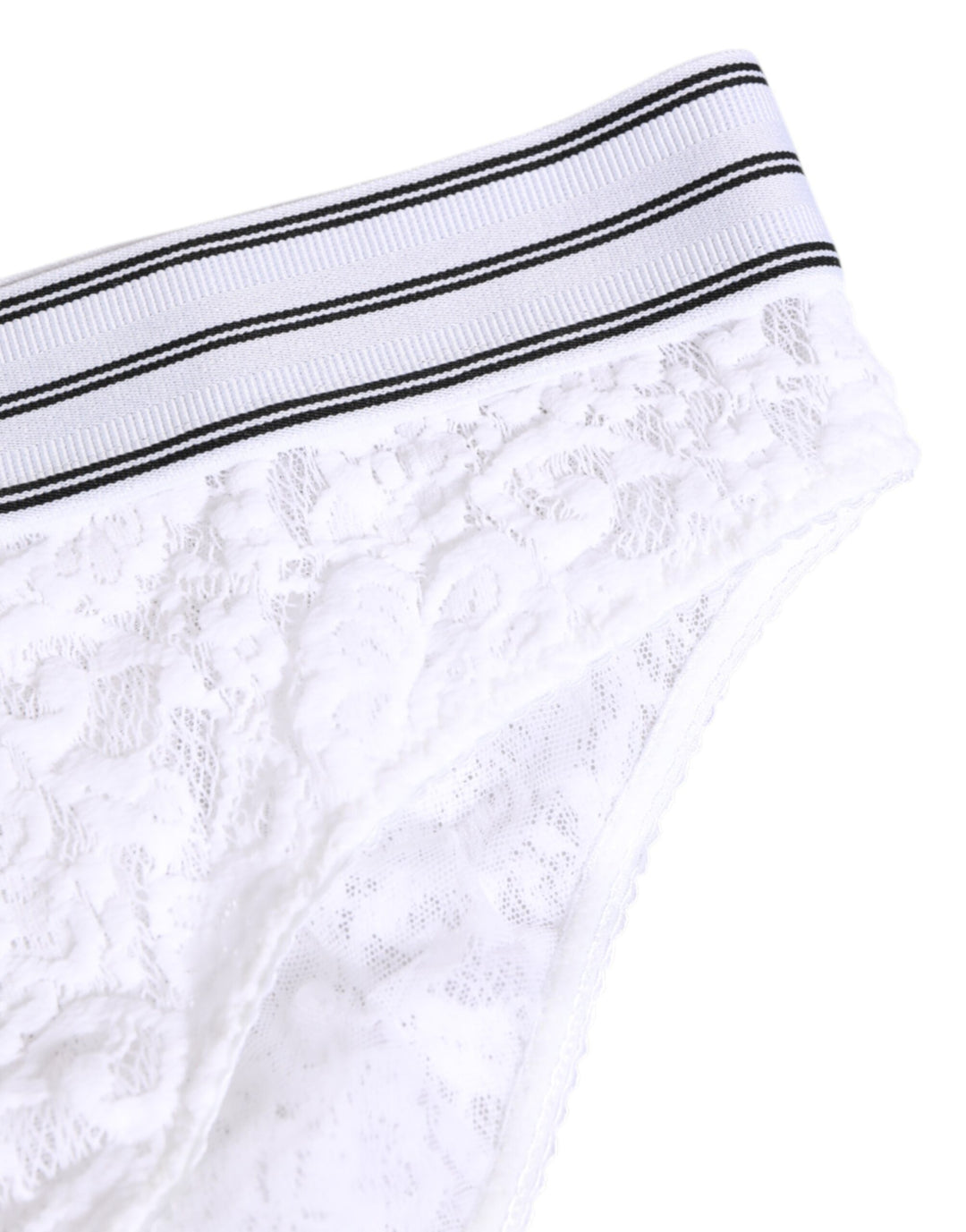 Dolce &amp; Gabbana White Lace Slip Brief Logo Waistband Underwear