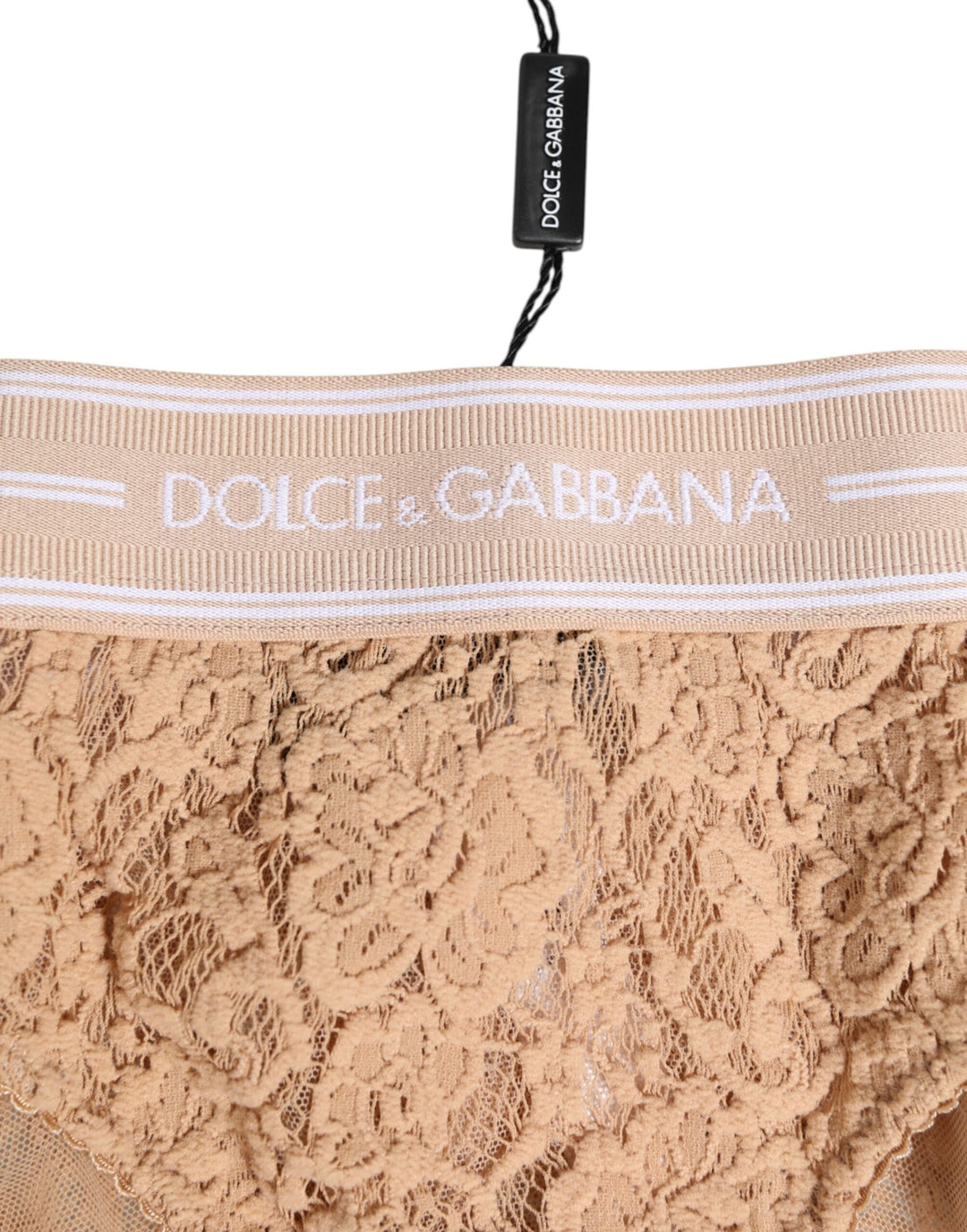 Dolce &amp; Gabbana Beige Lace Brasiliano Briefs Logo Waistband Underwear