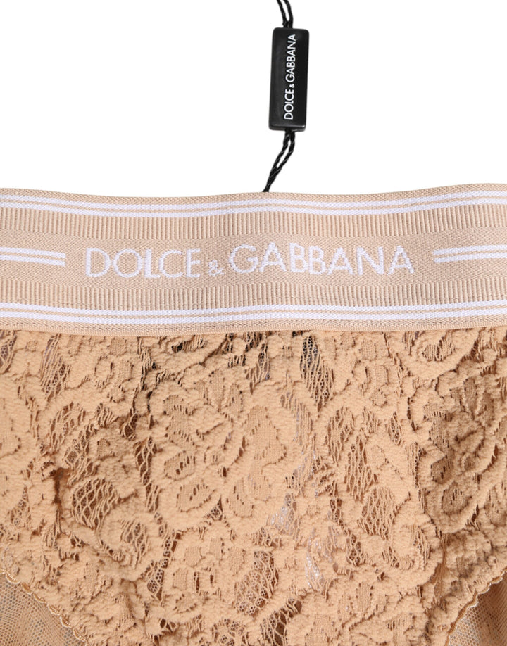 Dolce &amp; Gabbana Beige Lace Brasiliano Briefs Logo Waistband Underwear