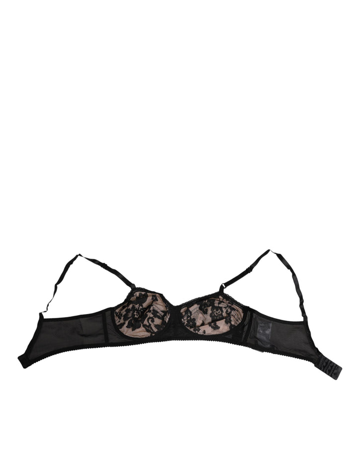 Dolce &amp; Gabbana Black Nude Floral Lace Sheer Bra Underwear