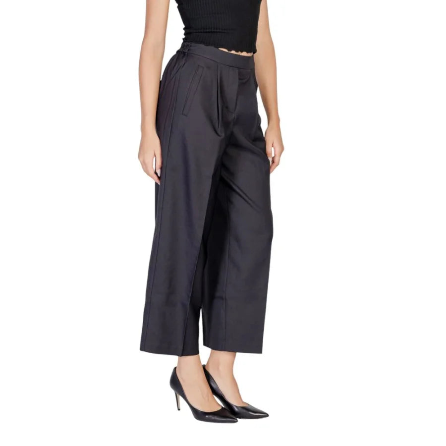 ICHI Black Polyester Casual Pants