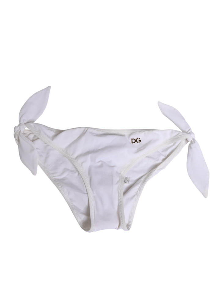Dolce &amp; Gabbana White Side Tie Logo Bikini Bottom Underwear