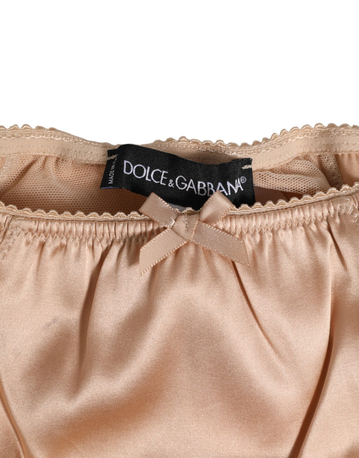 Dolce &amp; Gabbana Nude Beige Silk Satin Bow Lace Trim Underwear