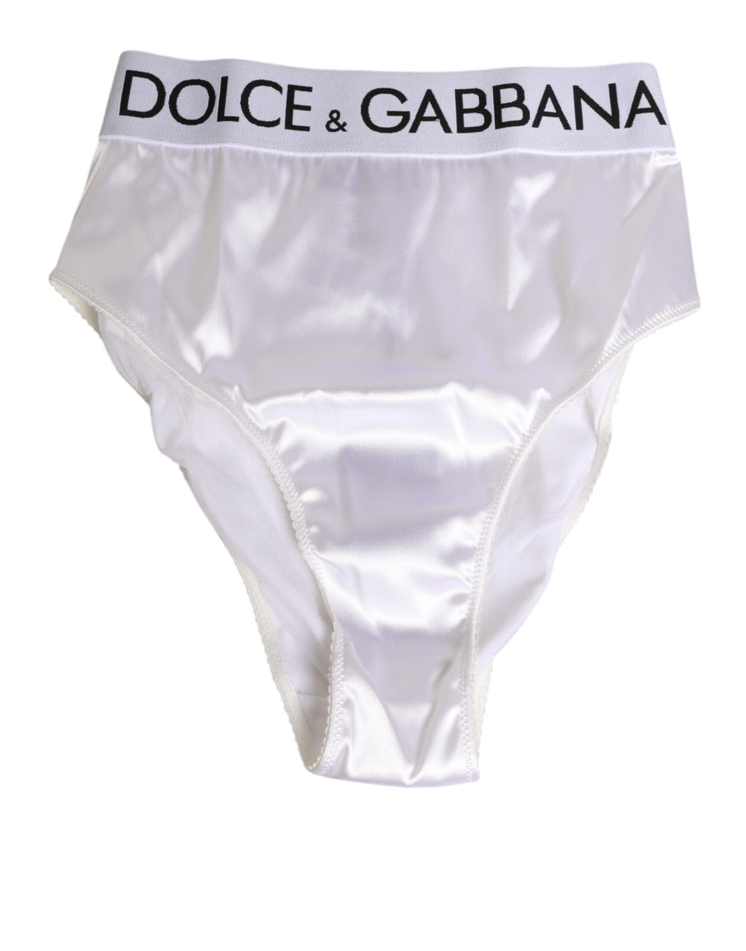 Dolce &amp; Gabbana White Satin High-Waist Brief Logo Women Underwear