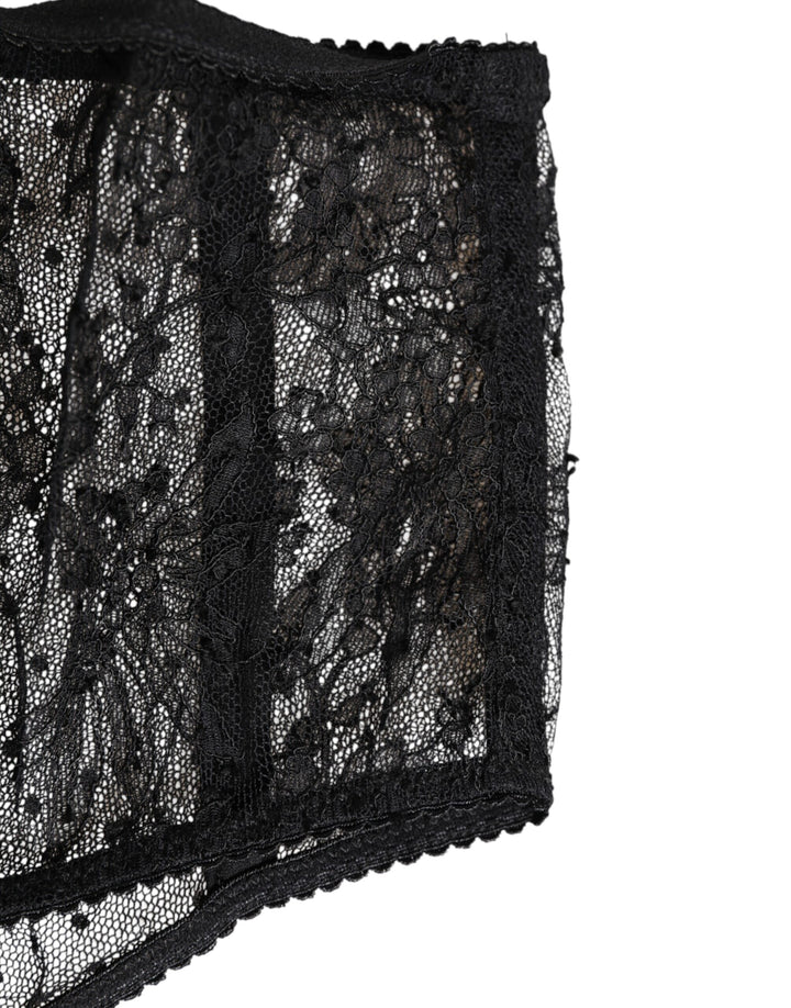 Dolce &amp; Gabbana Black Lace Polka Dot Mesh High Waist Underwear