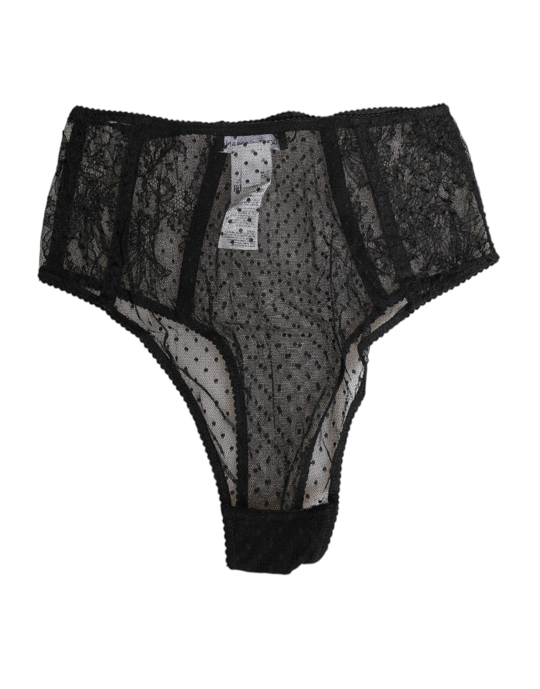 Dolce &amp; Gabbana Black Lace Polka Dot Mesh High Waist Underwear