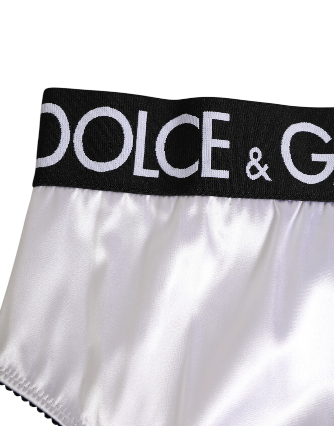 Dolce & Gabbana White Satin High-Waist Black Logo Women Underwear