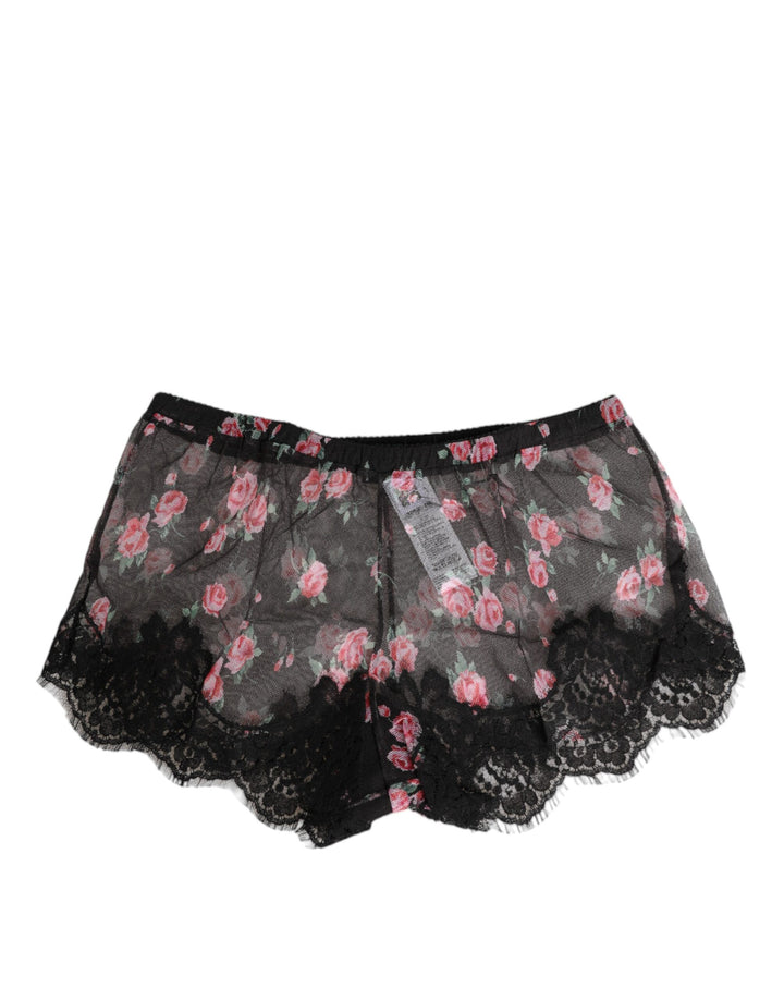 Dolce &amp; Gabbana Black Pink Floral Lace Mesh Lingeri Underwear