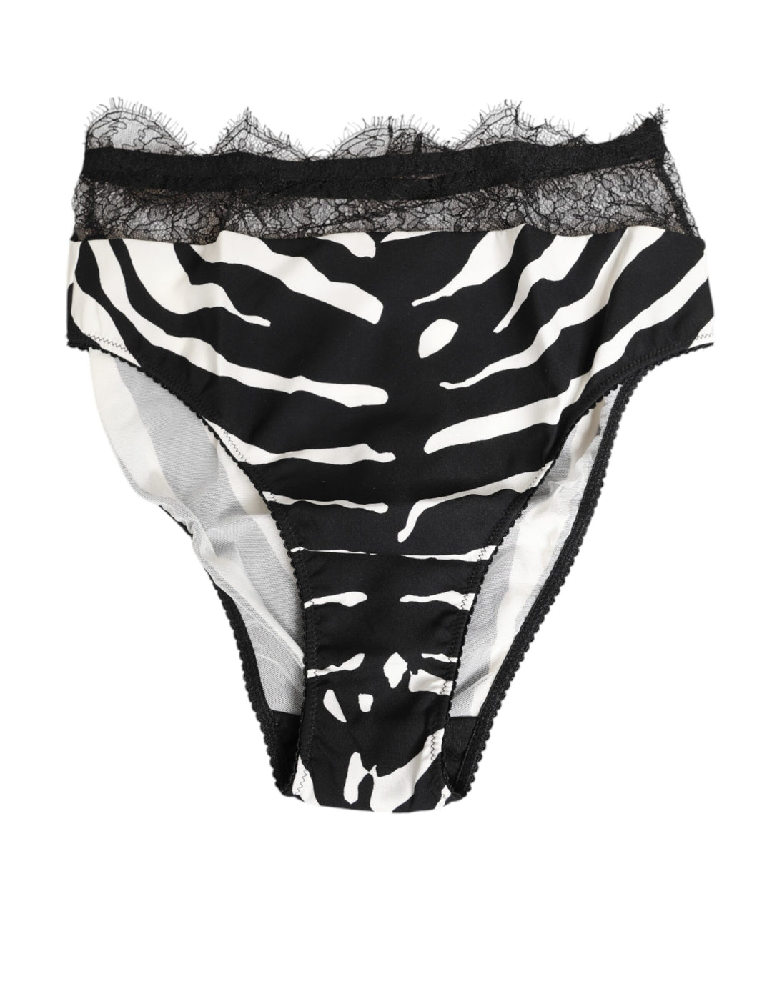 Dolce &amp; Gabbana Black White Zebra Print Lace Trim High Underwear