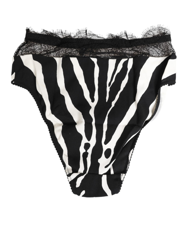 Dolce &amp; Gabbana Black White Zebra Print Lace Trim High Underwear