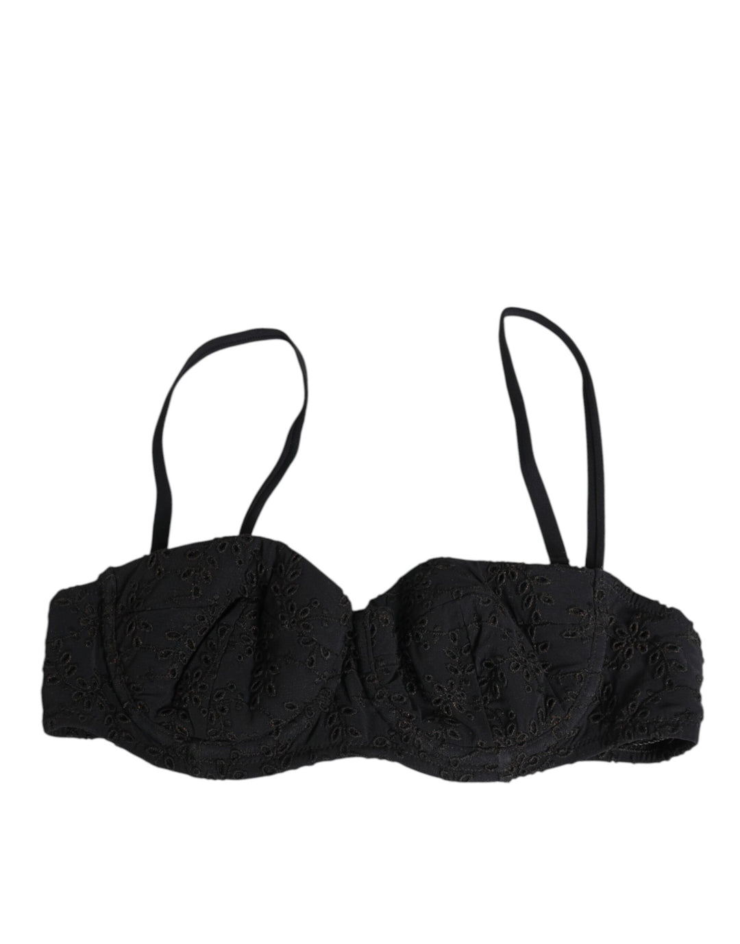 Dolce &amp; Gabbana Black Polyester Embroidered Underwire Bra Underwear