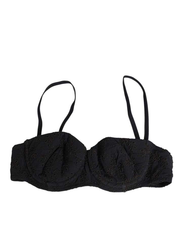 Dolce &amp; Gabbana Black Polyester Embroidered Underwire Bra Underwear