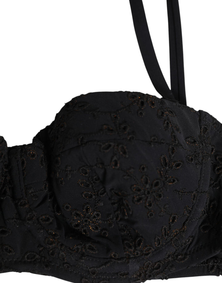 Dolce &amp; Gabbana Black Polyester Embroidered Underwire Bra Underwear
