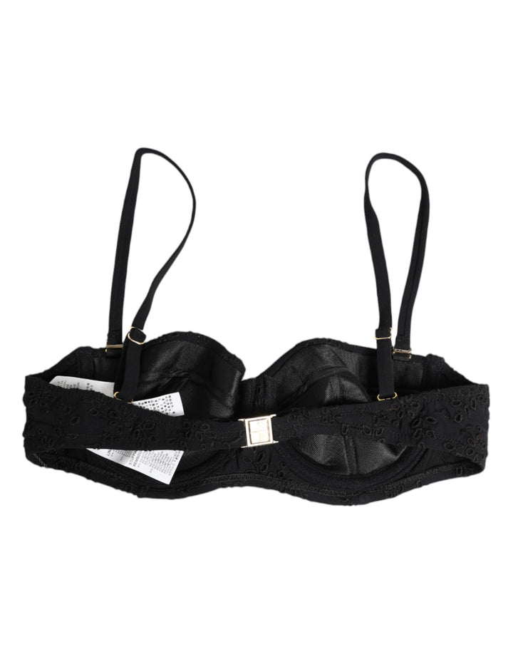 Dolce &amp; Gabbana Black Polyester Embroidered Underwire Bra Underwear