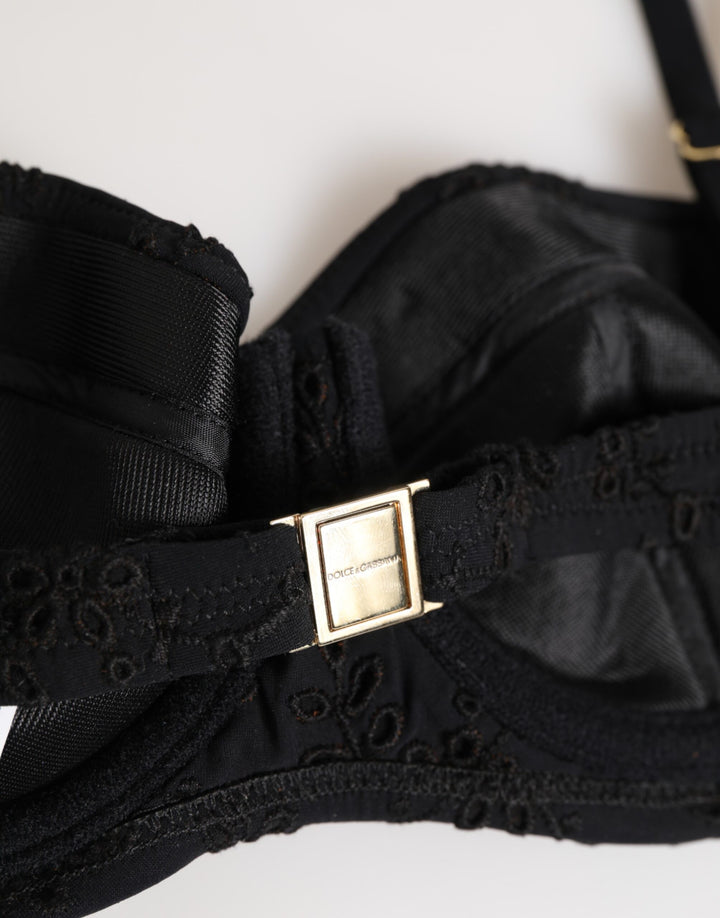 Dolce &amp; Gabbana Black Polyester Embroidered Underwire Bra Underwear