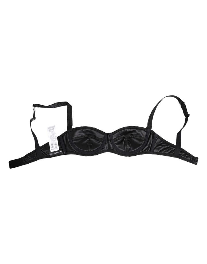 Dolce &amp; Gabbana Black Silk Satin Wireless Lingerie Bra Underwear
