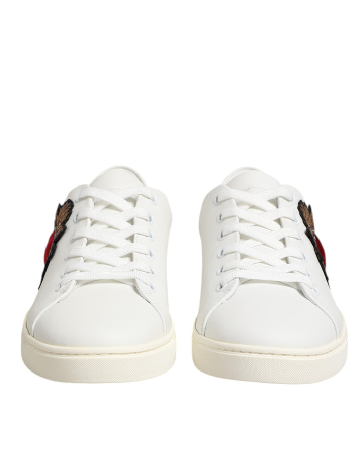 Dolce &amp; Gabbana White Leather Sacred Heart Patch Sneakers Shoes
