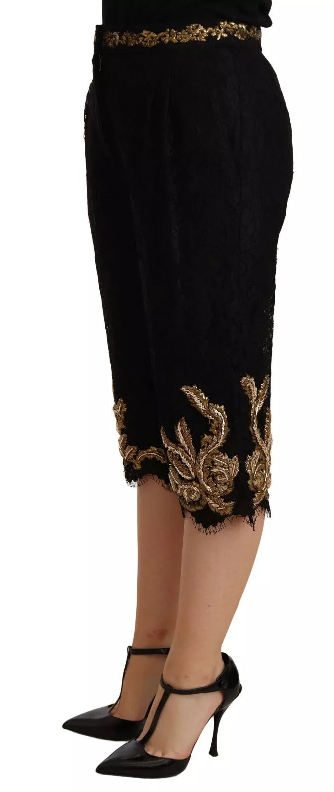 Dolce &amp; Gabbana Black Lace Gold Baroque SPECIAL PIECE Shorts