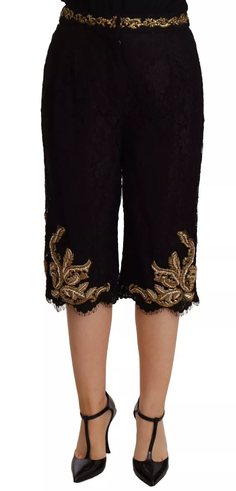 Dolce &amp; Gabbana Black Lace Gold Baroque SPECIAL PIECE Shorts