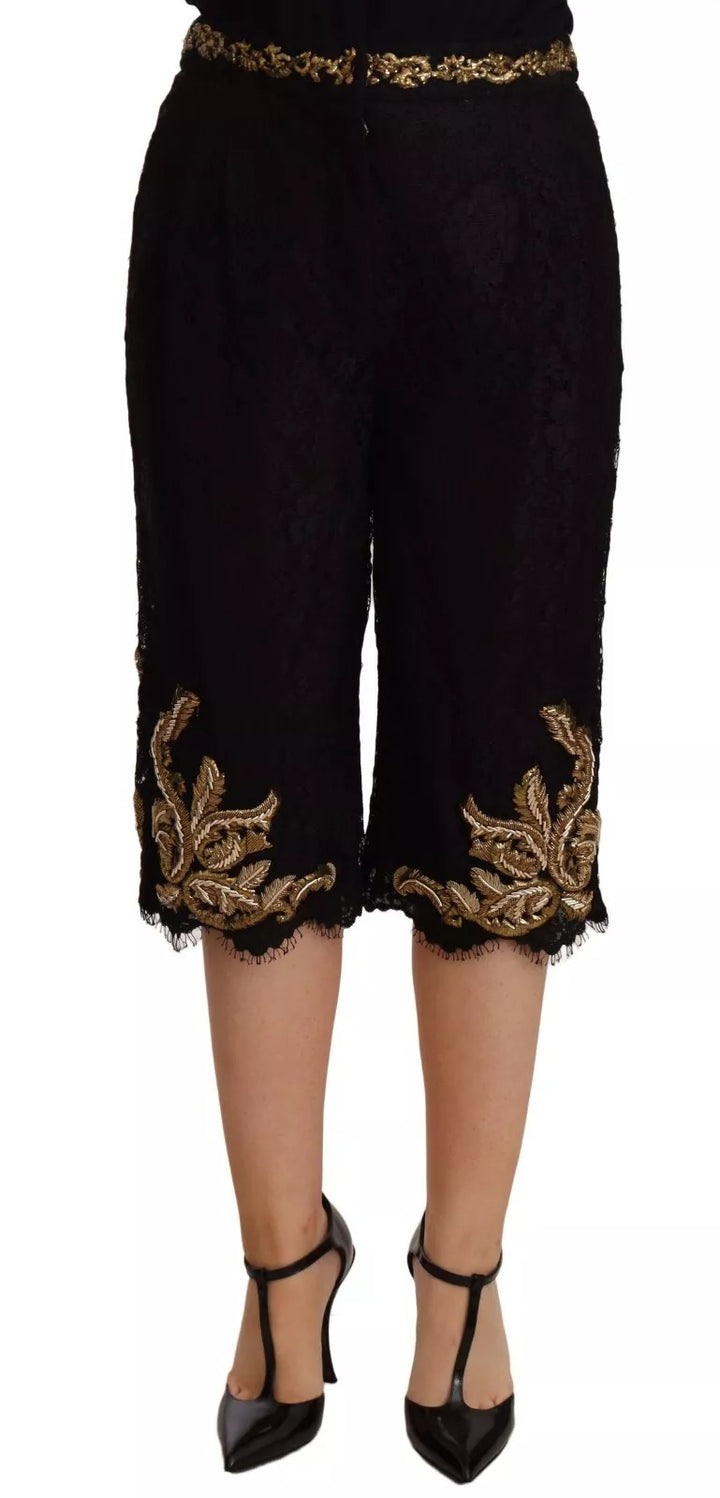Dolce &amp; Gabbana Black Lace Gold Baroque SPECIAL PIECE Shorts