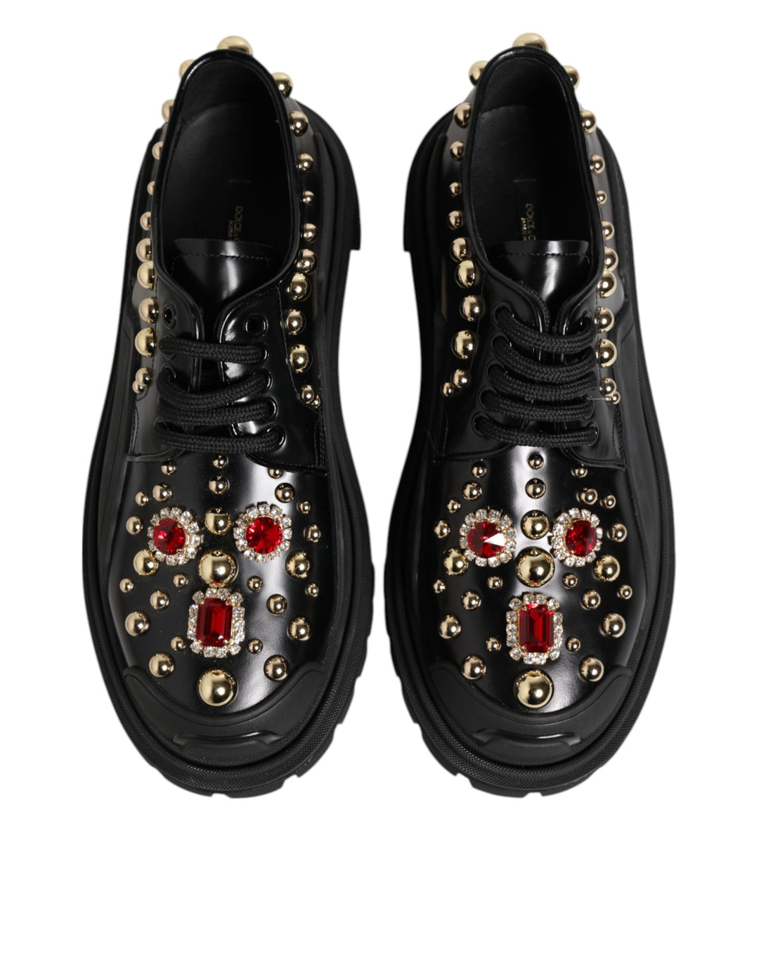 Dolce &amp; Gabbana Black Leather Jeweled Crystals Derby Shoes
