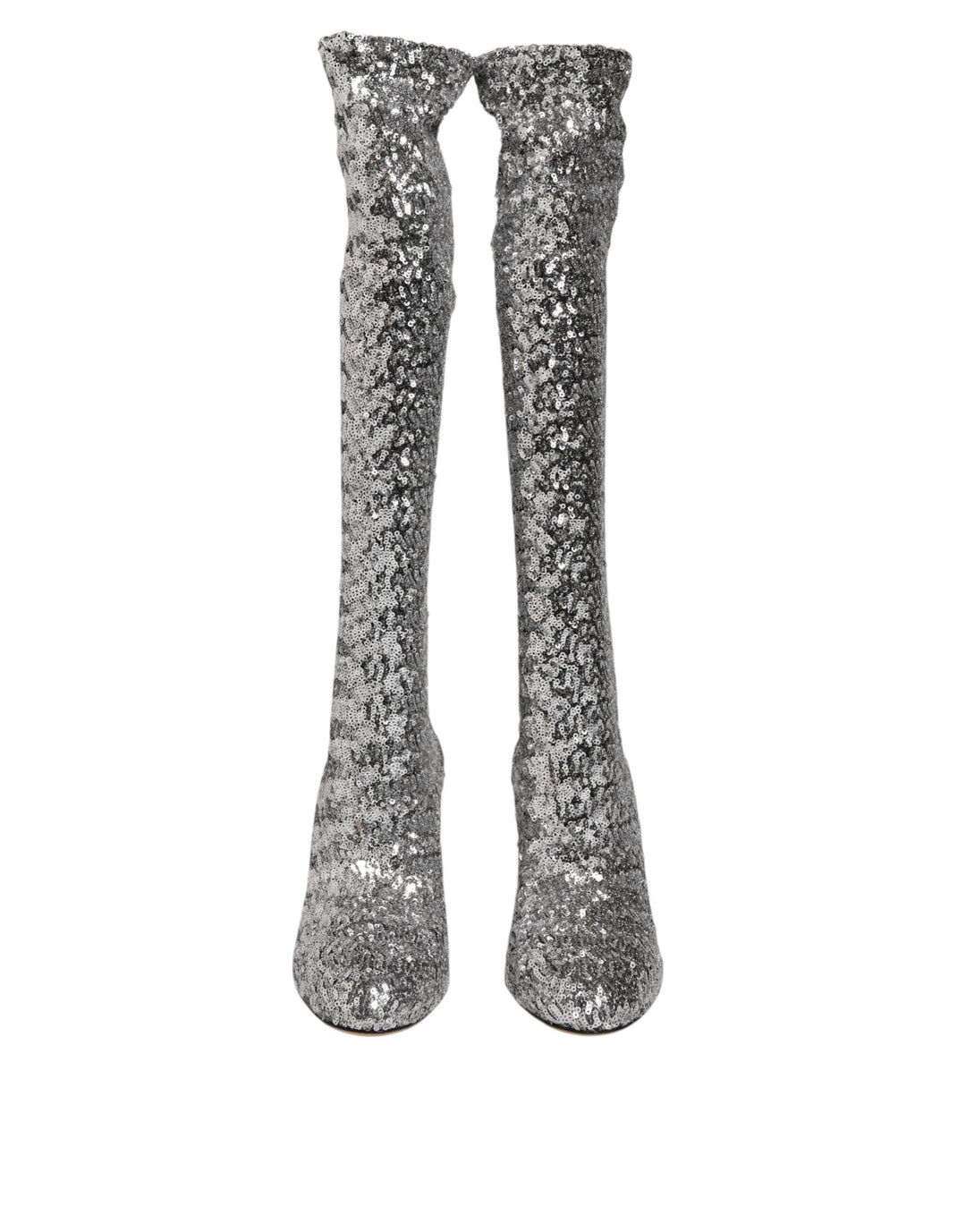 Dolce &amp; Gabbana Shoes Silver Sequins Glitter High Heel Boot Shoes