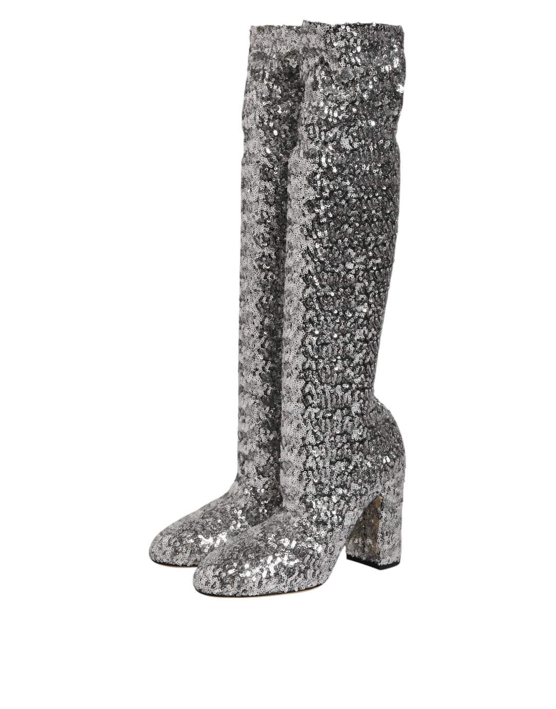 Dolce &amp; Gabbana Shoes Silver Sequins Glitter High Heel Boot Shoes