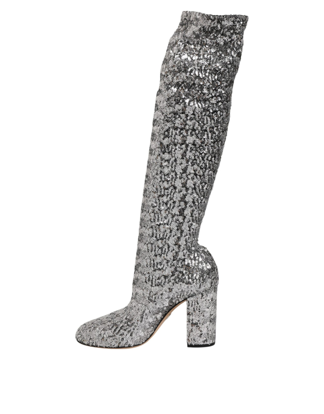 Dolce &amp; Gabbana Shoes Silver Sequins Glitter High Heel Boot Shoes