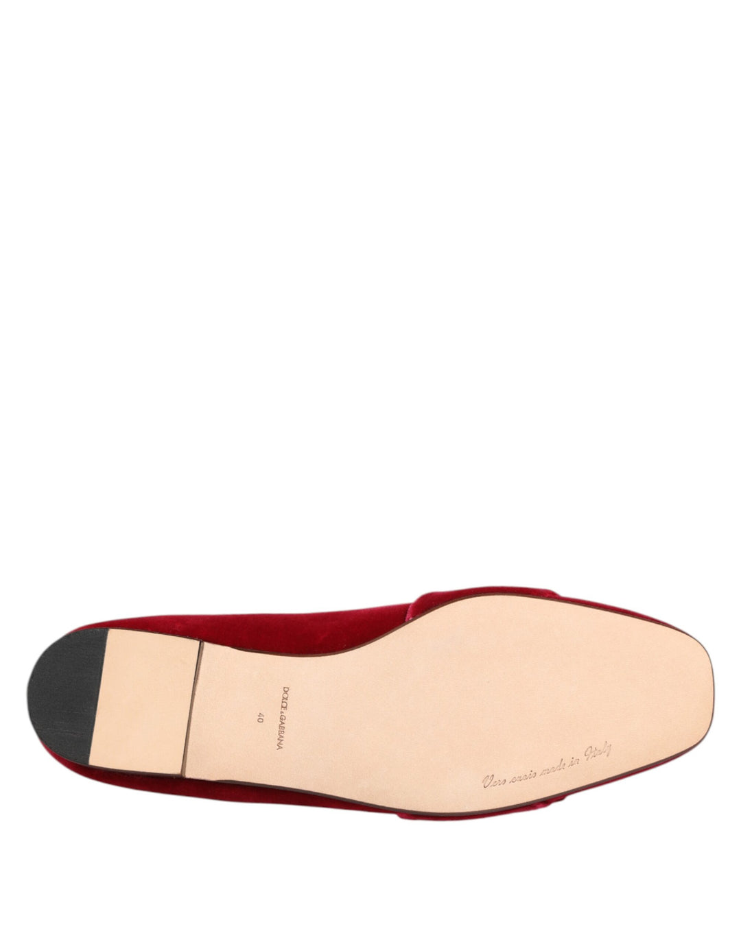 Dolce &amp; Gabbana Red Velvet Crystal Buckle Loafers Flats Shoes