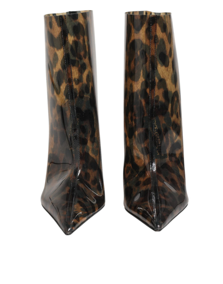 Dolce &amp; Gabbana Leopard Print PVC Pointed Toe Boots Shoes